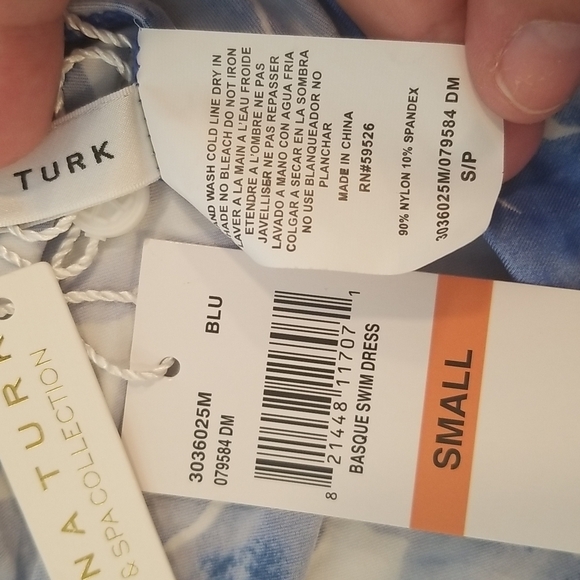 💕TRINA TURK💕 Basque Dress One Shoulder Swim Cover Up Sapphire Blue Print S NWT - Picture 16 of 16